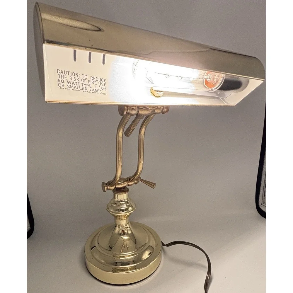 Vintage Brass Lamp Banker Piano Desk Adjustable W/ Bulb UL Listed